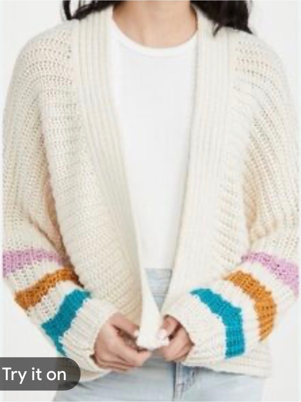 Bb Dakota  Cream Chunky Cardigan Sweater with Colorblock Sleeves XS